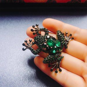 Green Rhinestone Frog Pin Broach